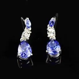 10K White Gold Diamond Sapphire Drop Earrings