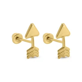 14E00395. - 14 Karat Yellow Gold Arrow Screw Back Earrings