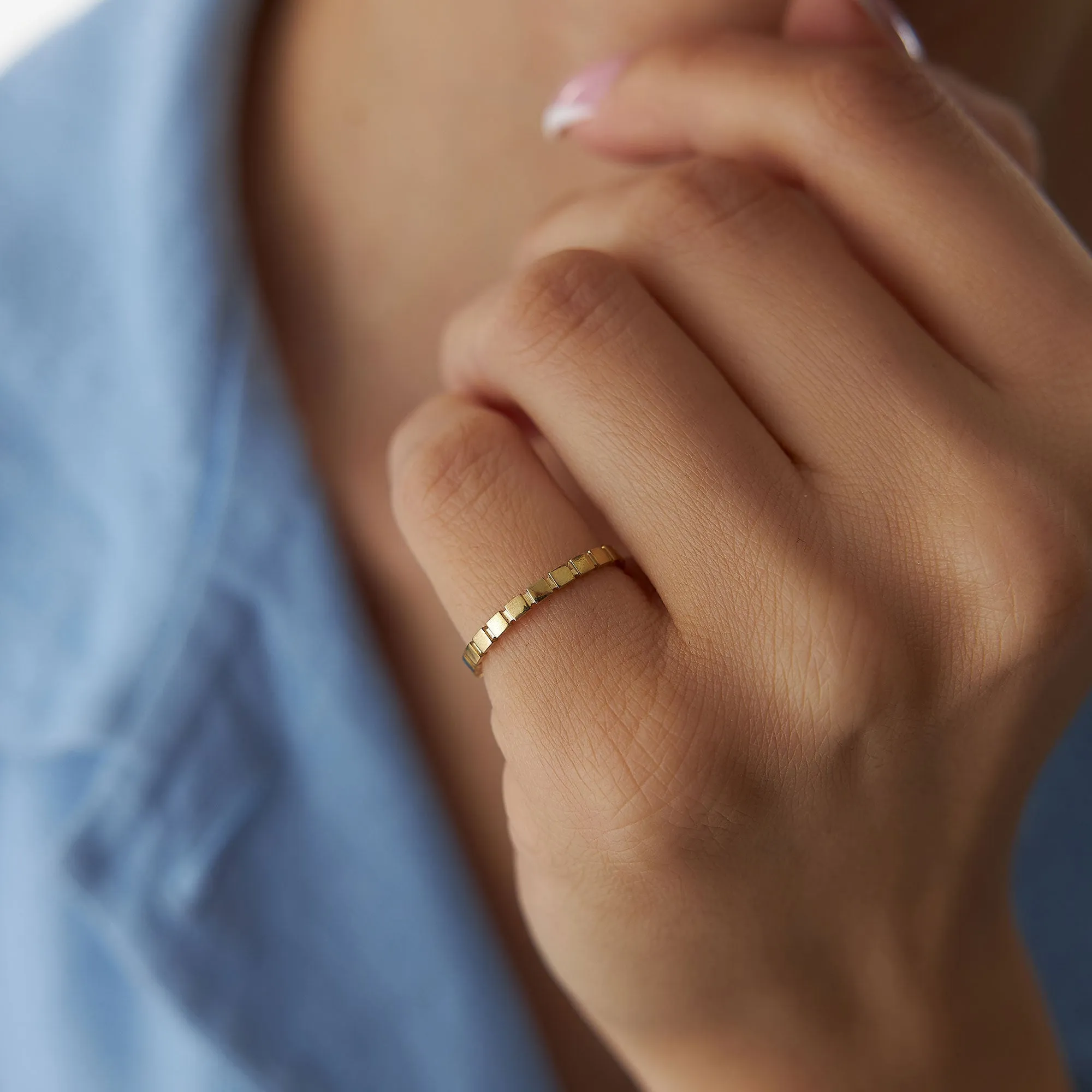 14K Geometric Square Stacking Ring