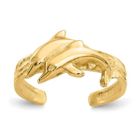 14K Real Solid Yellow Gold Dolphin Toe Ring for Summer