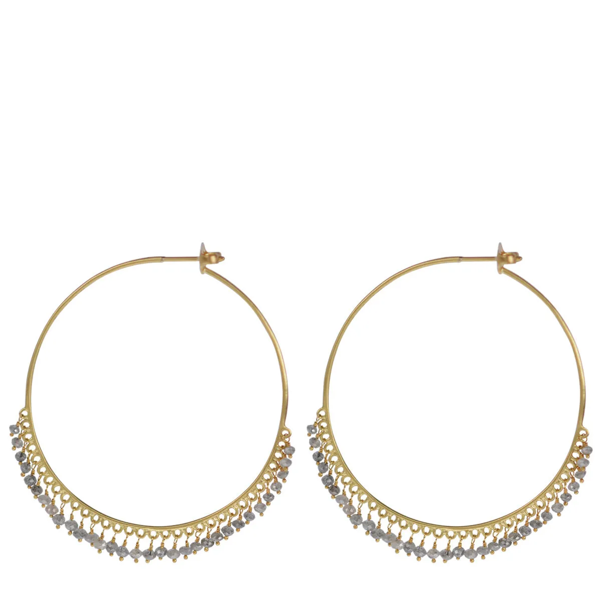 18K Gold Large Grey Diamond Endless Hoop Earrings