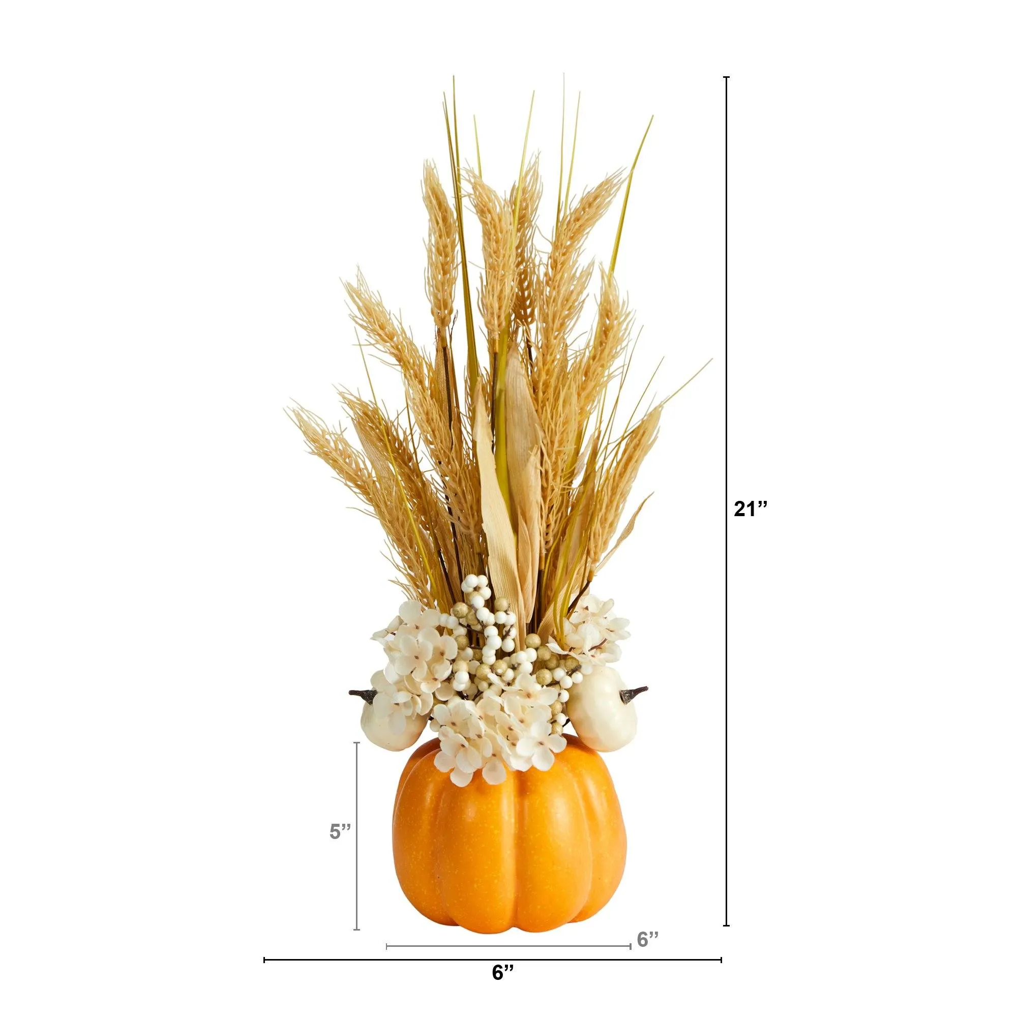 21” Autumn Dried Wheat and Pumpkin Artificial Fall Arrangement in Decorative Pumpkin Vase