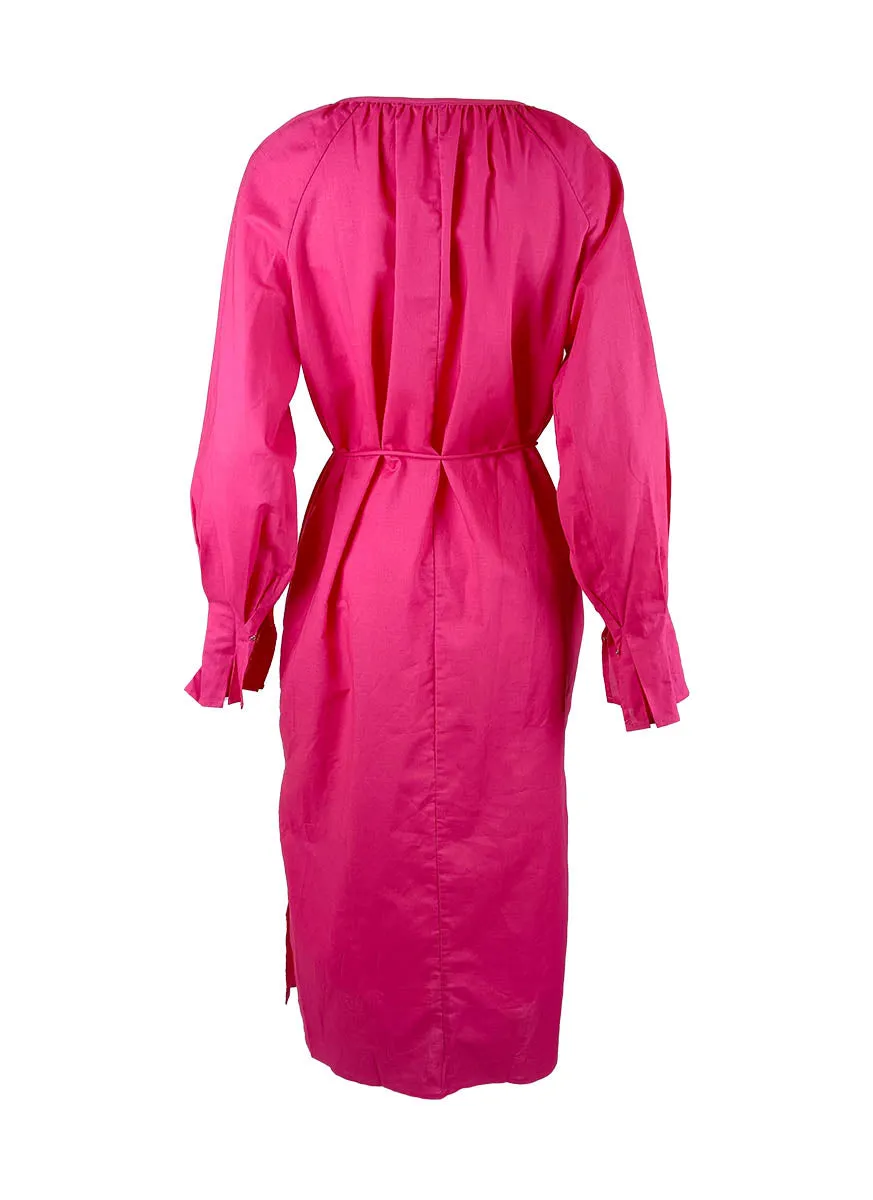 9240016 V-Neck Long Sleeve Tencel Dress *Rose Red