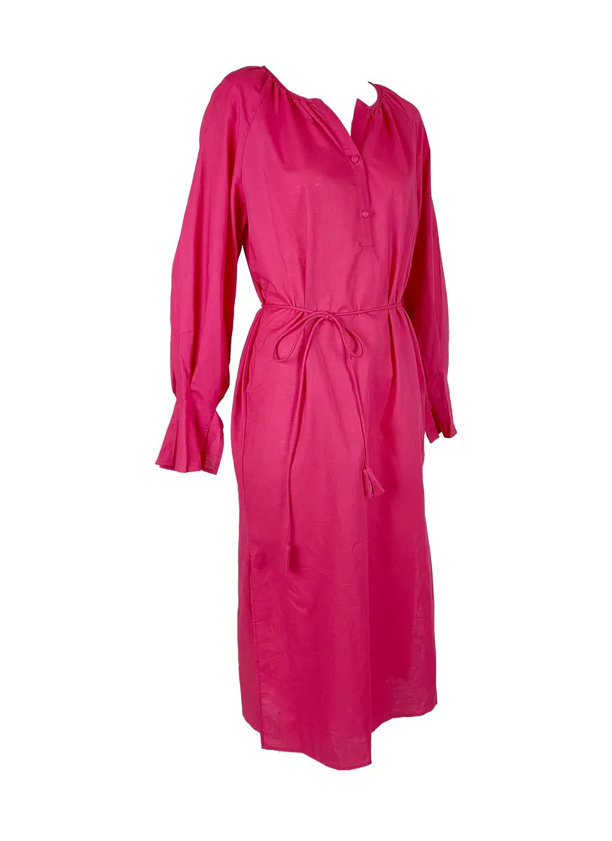 9240016 V-Neck Long Sleeve Tencel Dress *Rose Red