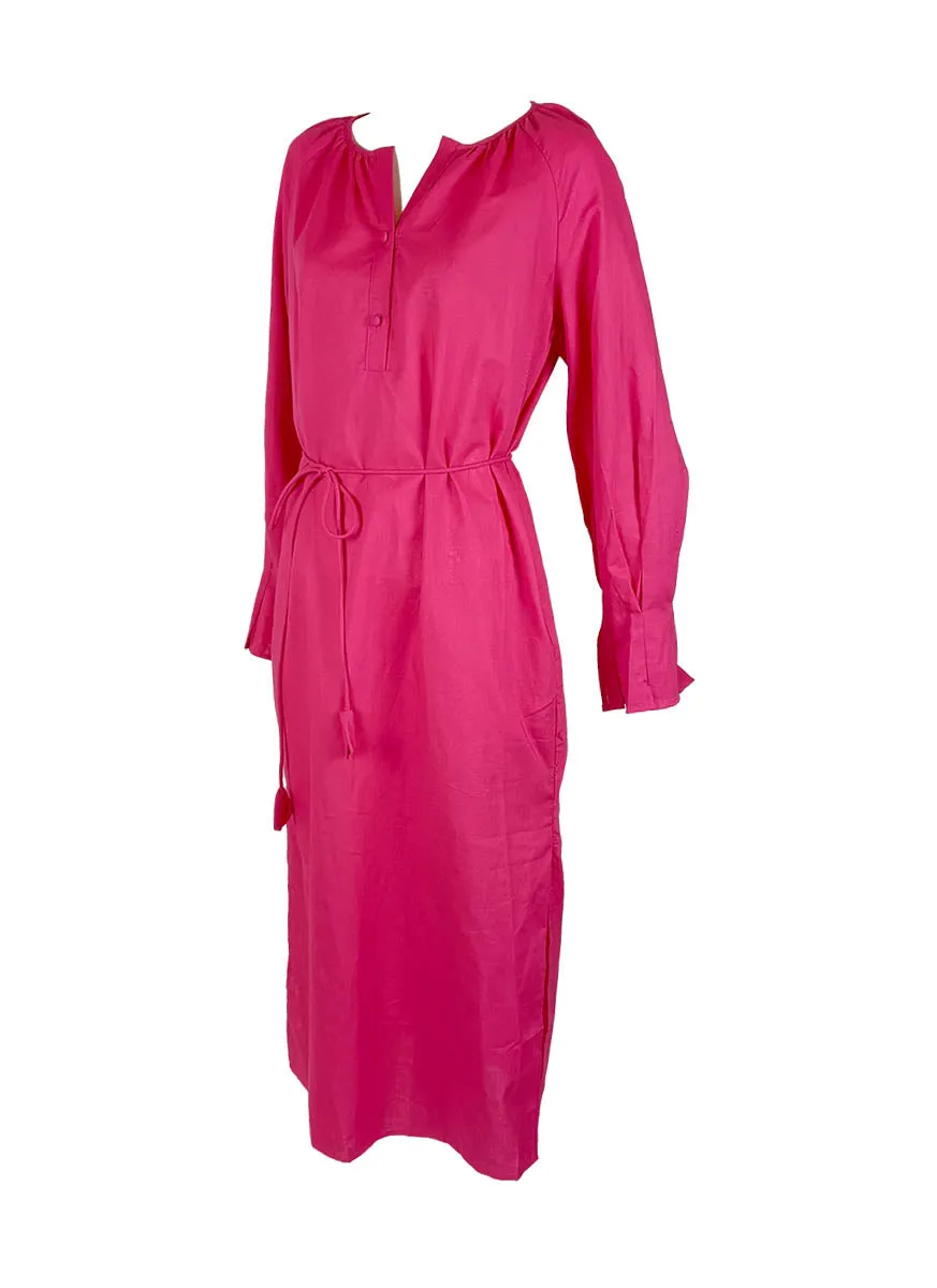 9240016 V-Neck Long Sleeve Tencel Dress *Rose Red