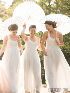 A-line One-shoulder Sweetheart Long Chiffon Bridesmaid Dresses, BD1052