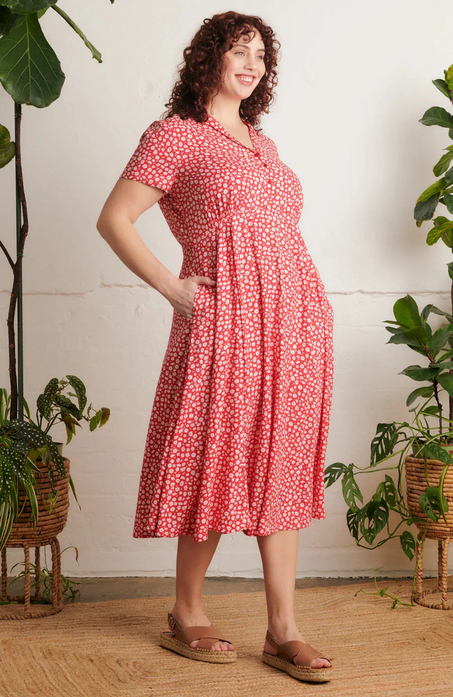 Adele Red Ditsy Daisy Dress