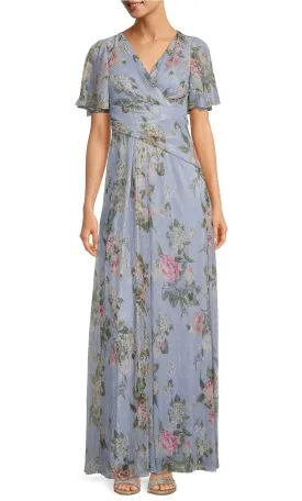 Adrianna Papell AP1E209735 - Short Sleeve V Neck Long Dress