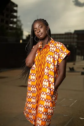 African Shirt Dress In Electric Orange