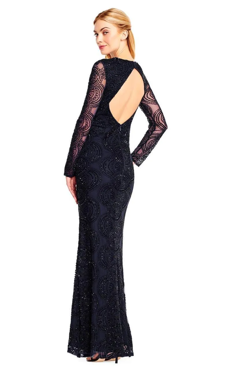 Aidan Mattox - MD1E201413 Long Sleeve Illusion Plunge Cutout Gown