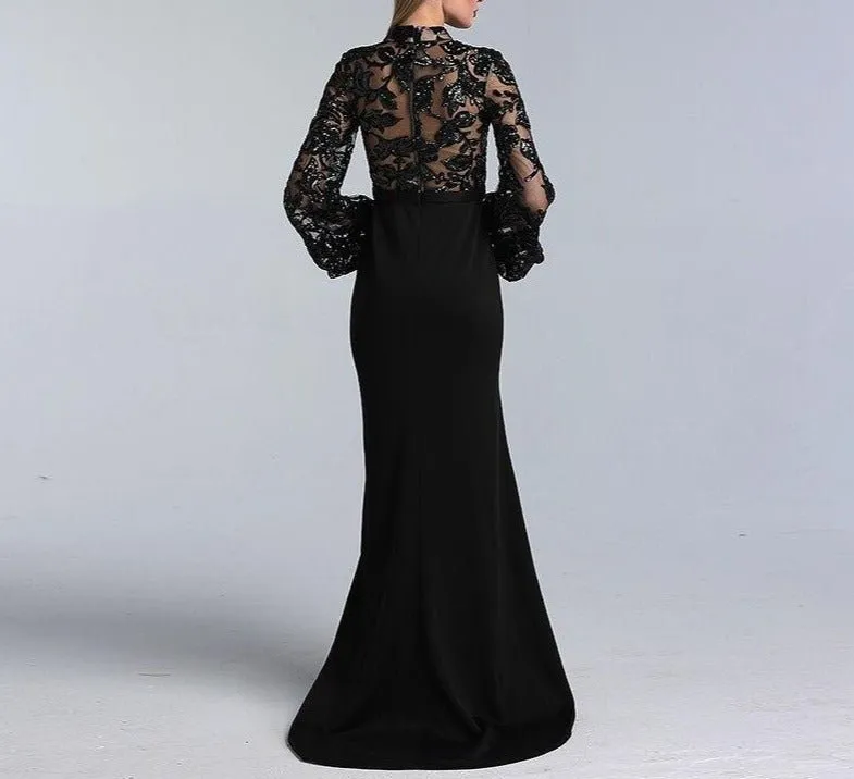 Alaya Black Long Sleeves Mermaid  Evening Dress