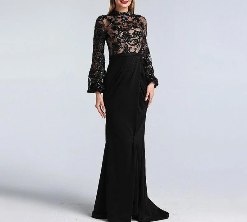 Alaya Black Long Sleeves Mermaid  Evening Dress