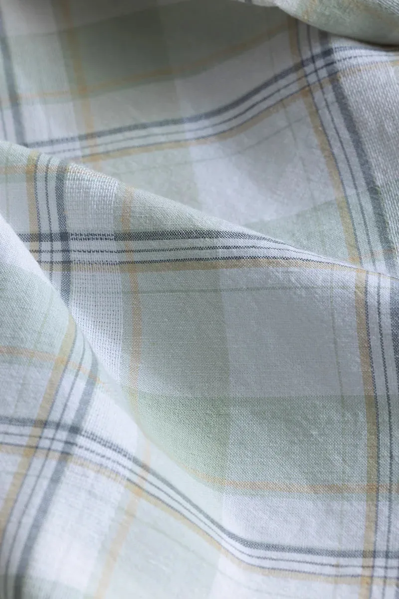 Alessia Light Green Checks Linen Blend Shirt