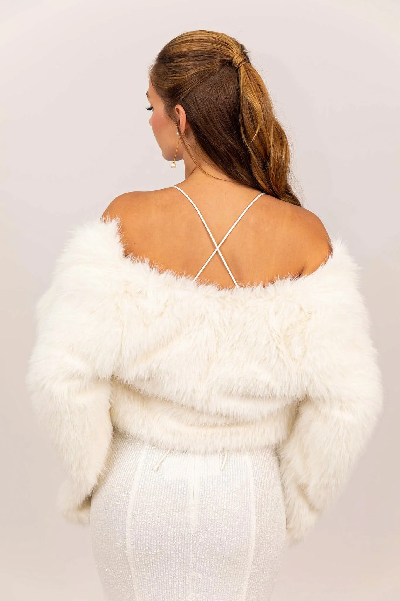 Alessia Shaggy Faux Fur Jacket - White