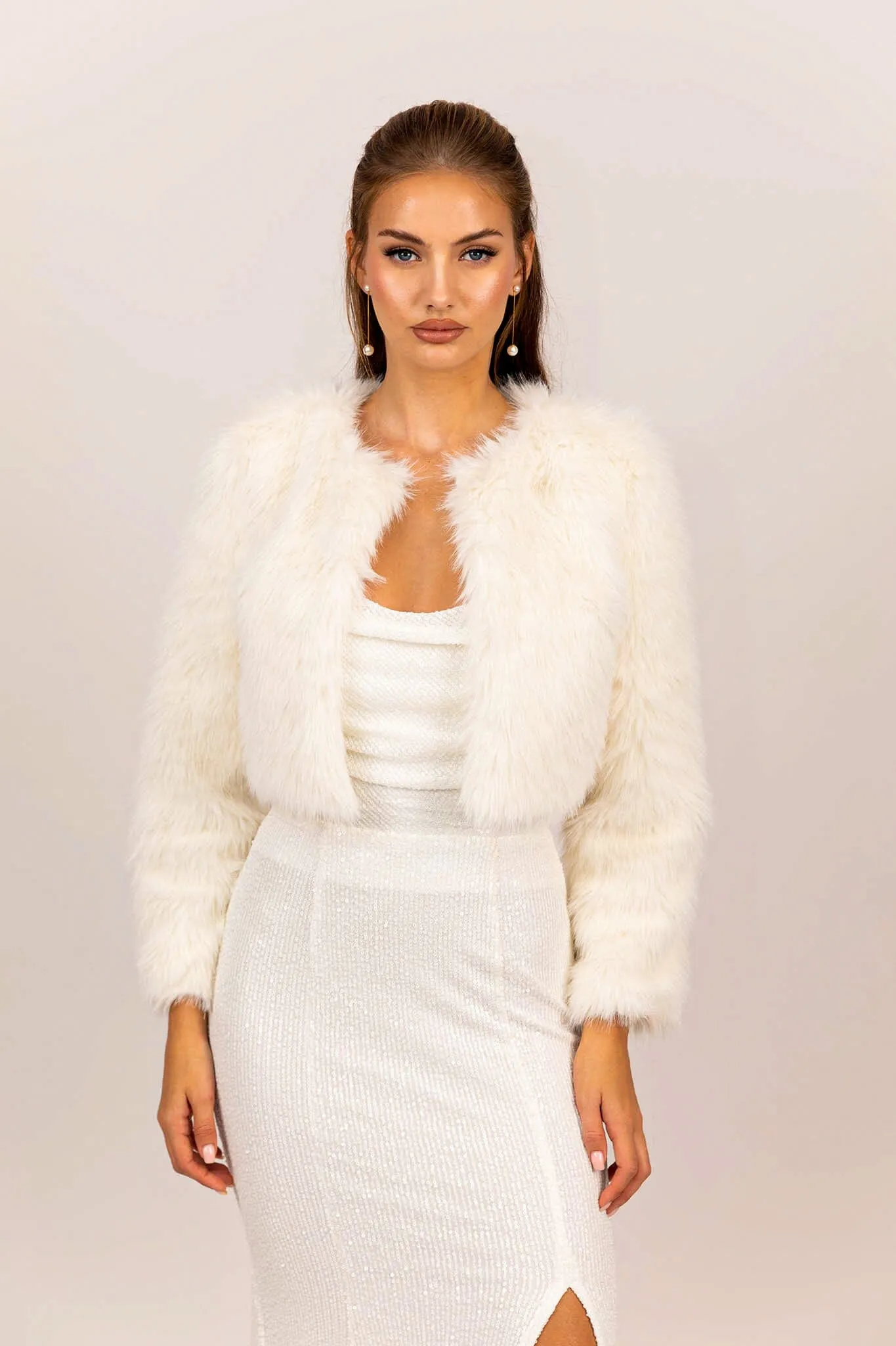 Alessia Shaggy Faux Fur Jacket - White