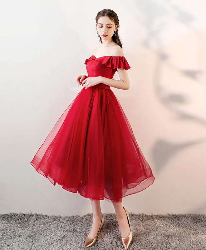 Aline Red Satin/Tulle Short Prom Dresses, Red Formal Homecoming Dresses