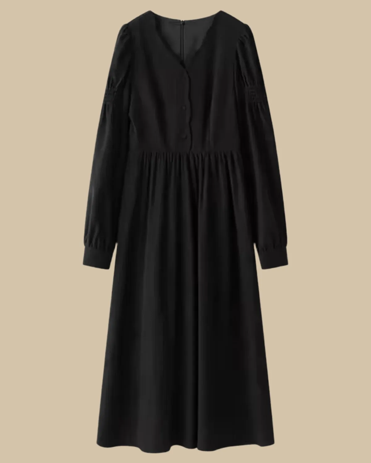 Amara Recycled Corduroy Long Sleeve Dress with Scallop Neckline