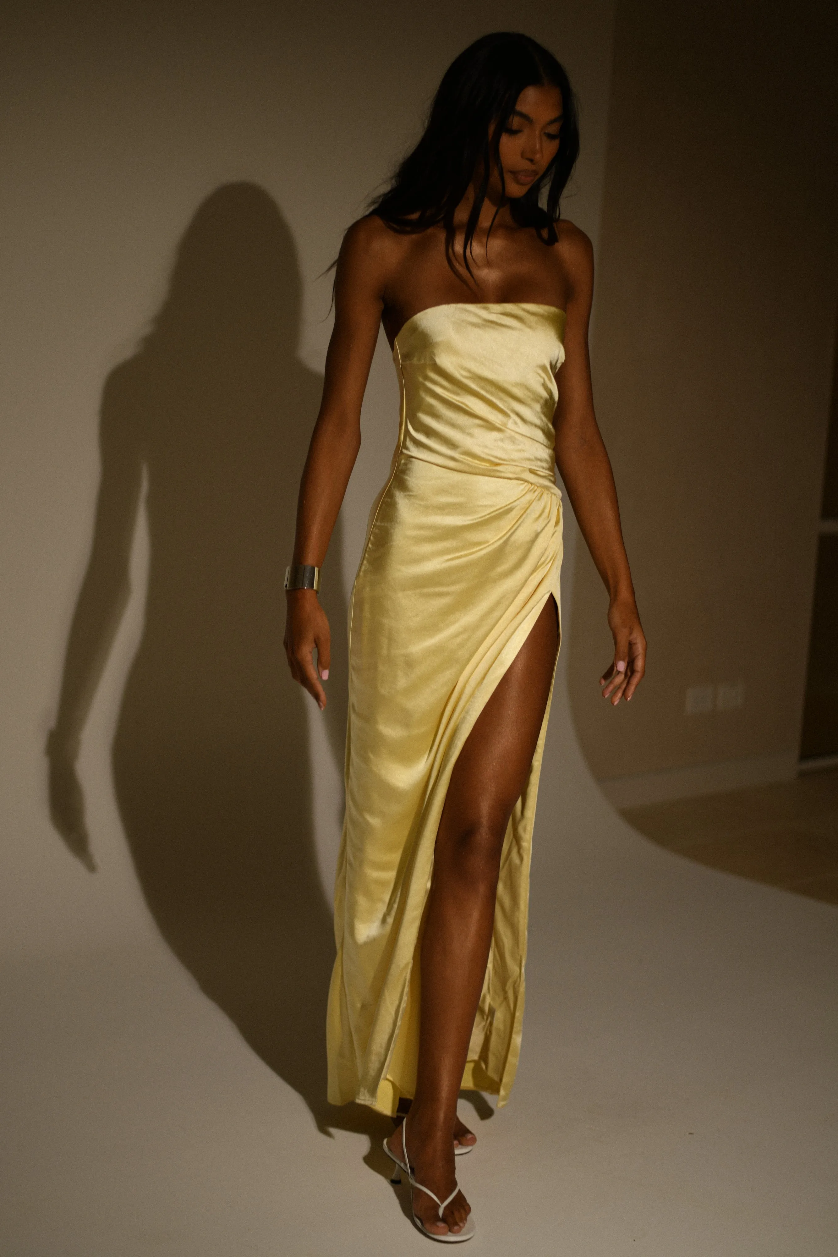 Aminah Draped Strapless Maxi Dress - Butter