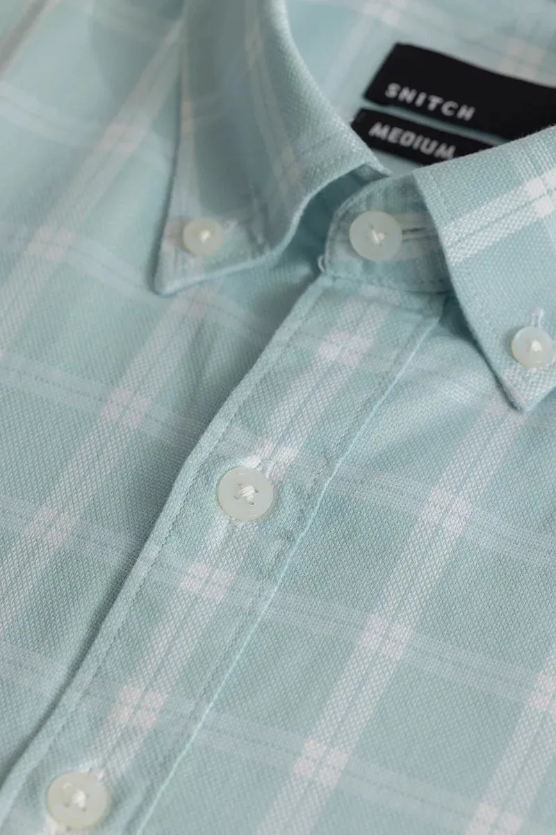 Antonios Premium Quality, Aquamarine Checked Pattern Shirt