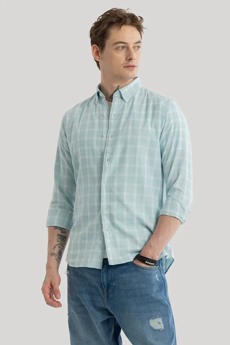 Antonios Premium Quality, Aquamarine Checked Pattern Shirt