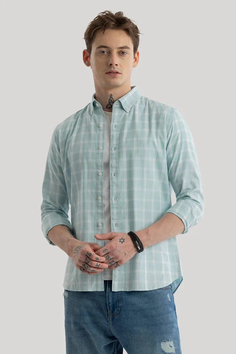 Antonios Premium Quality, Aquamarine Checked Pattern Shirt