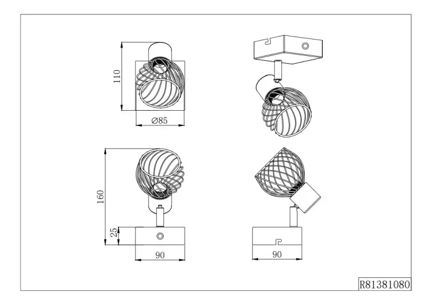 Ardon Wall/Ceiling Spotlight - Black & Gold