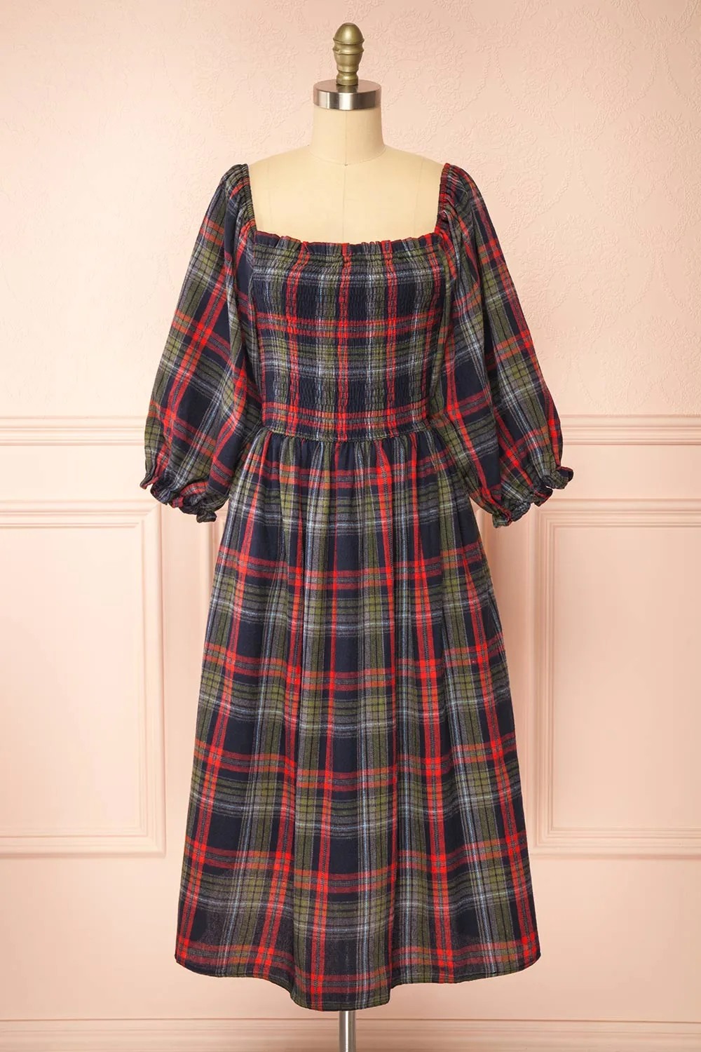 Arellia Navy | Plaid Flannel Midi Dress