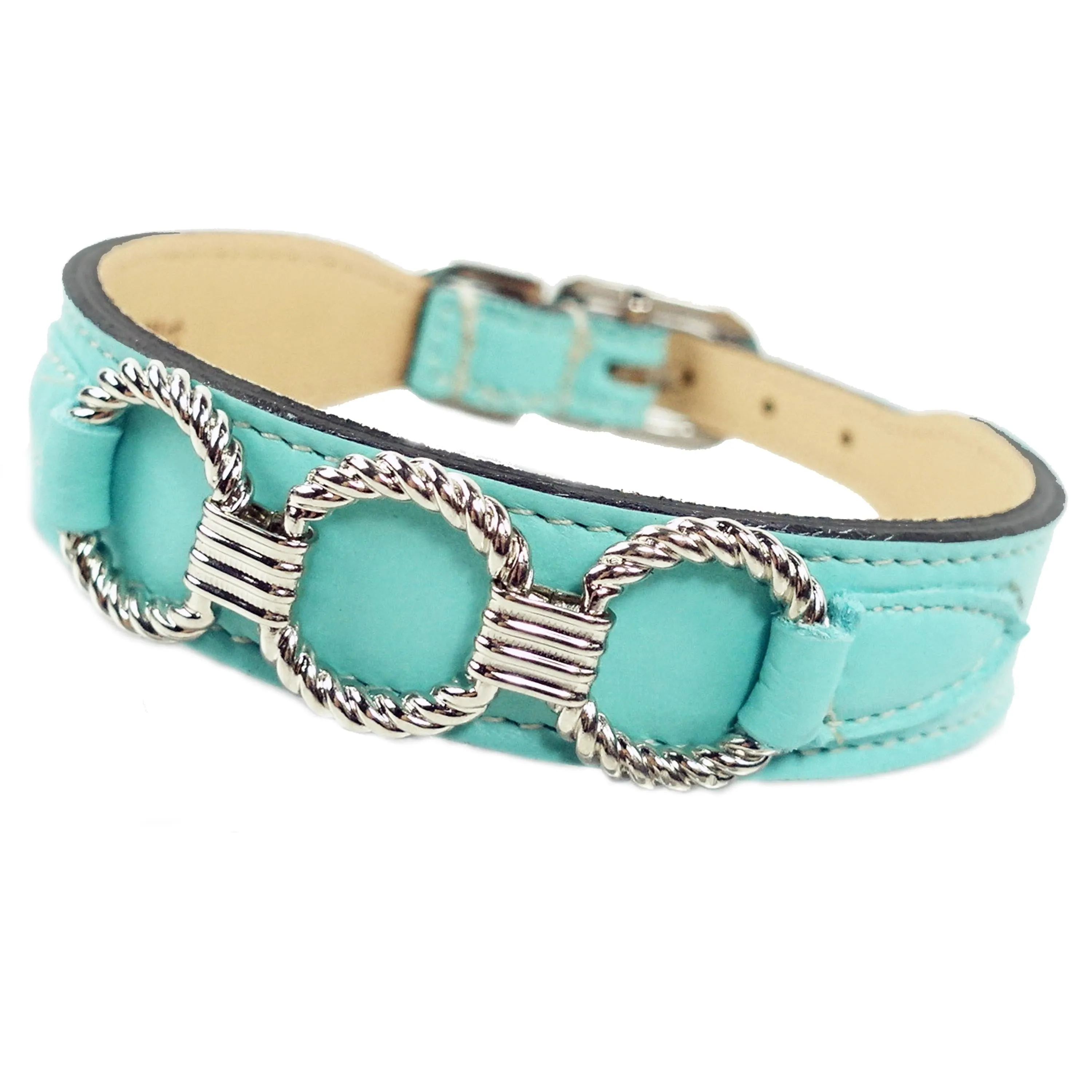 Athena Dog Collar in Turquoise & Nickel