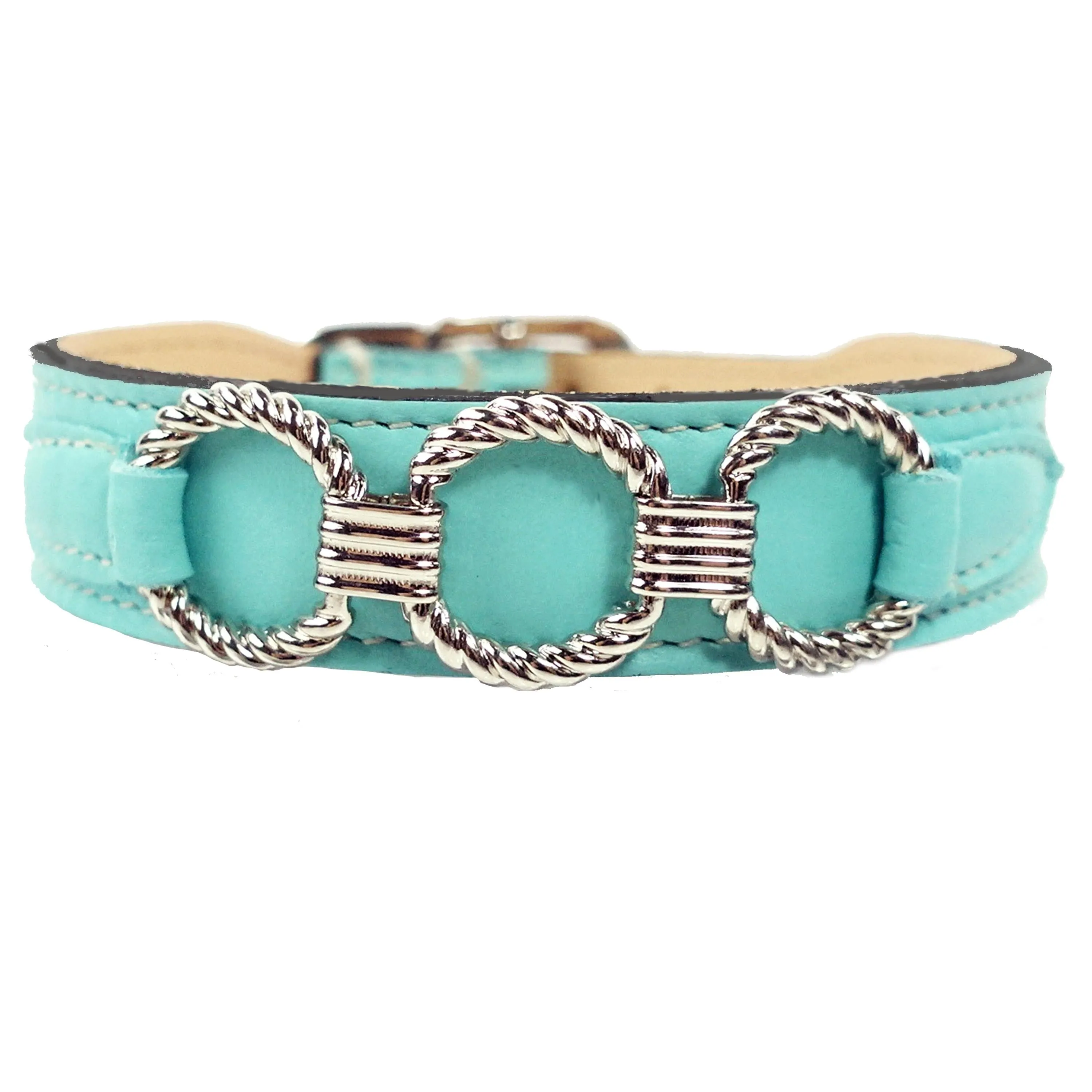 Athena Dog Collar in Turquoise & Nickel