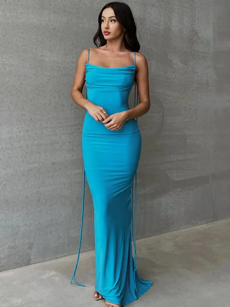 Backless Ruched Tie Charming Up Maxi Dress