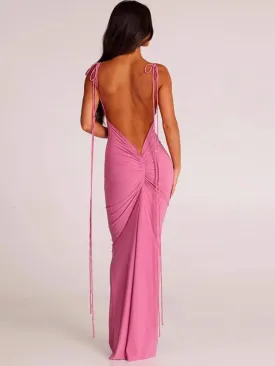 Backless Ruched Tie Charming Up Maxi Dress