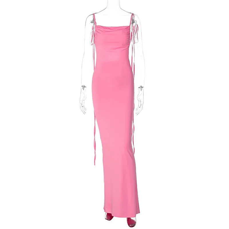 Backless Ruched Tie Charming Up Maxi Dress