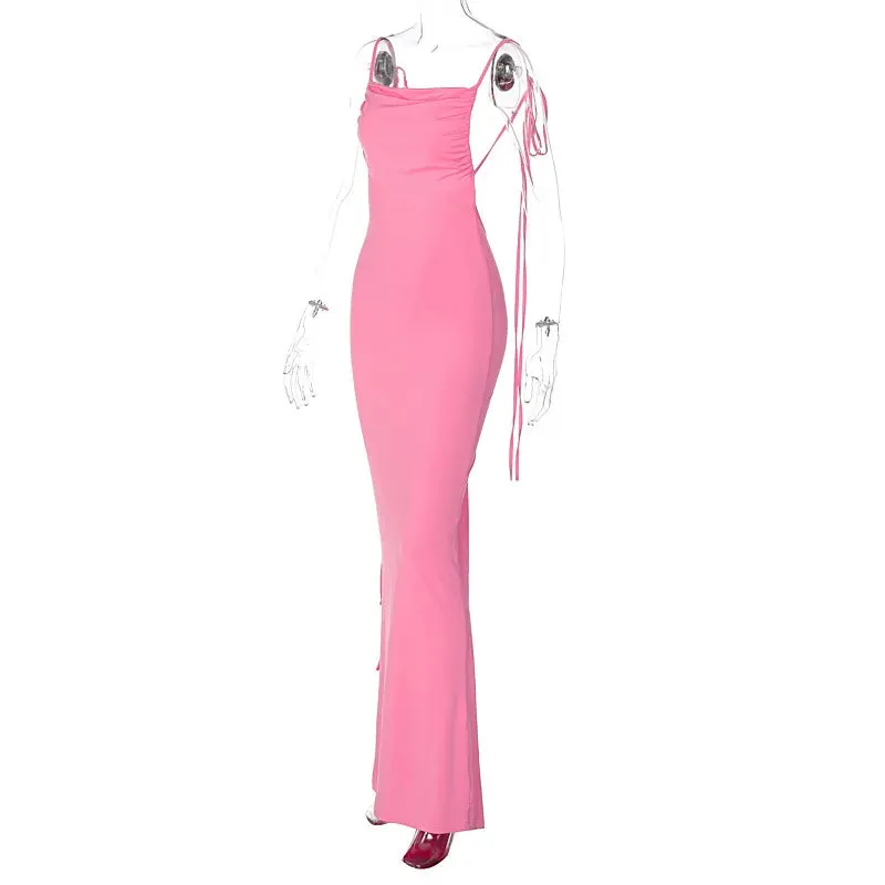 Backless Ruched Tie Charming Up Maxi Dress