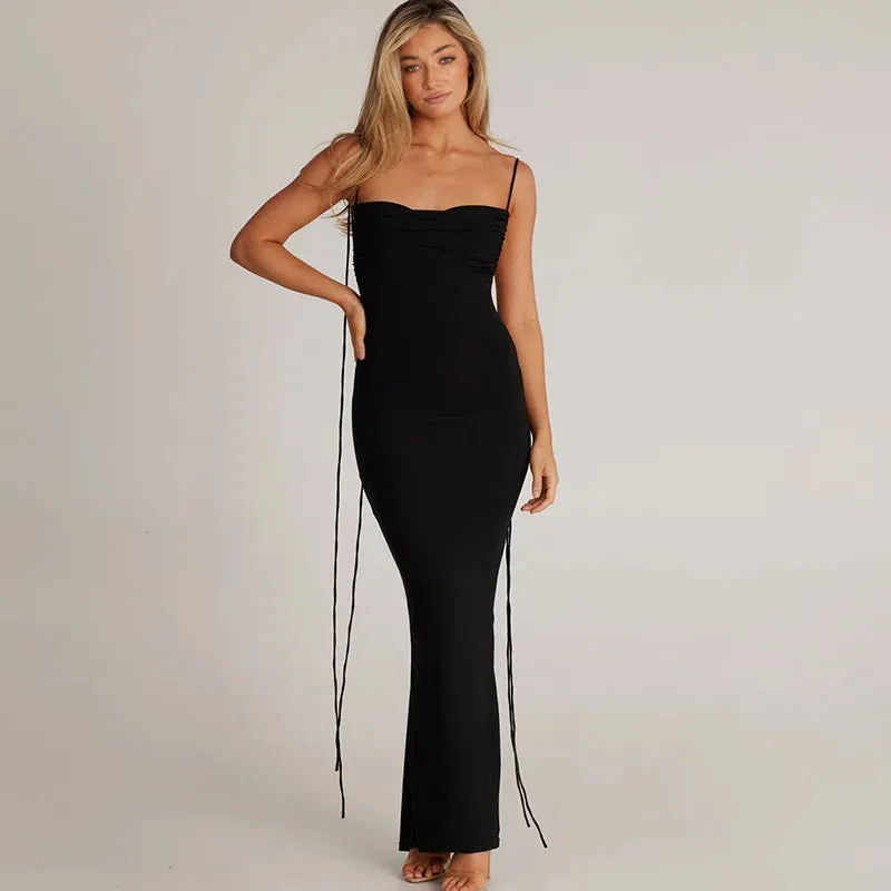 Backless Ruched Tie Charming Up Maxi Dress