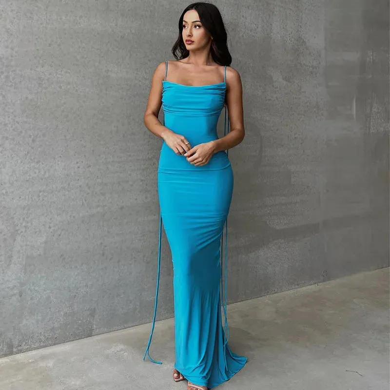 Backless Ruched Tie Charming Up Maxi Dress