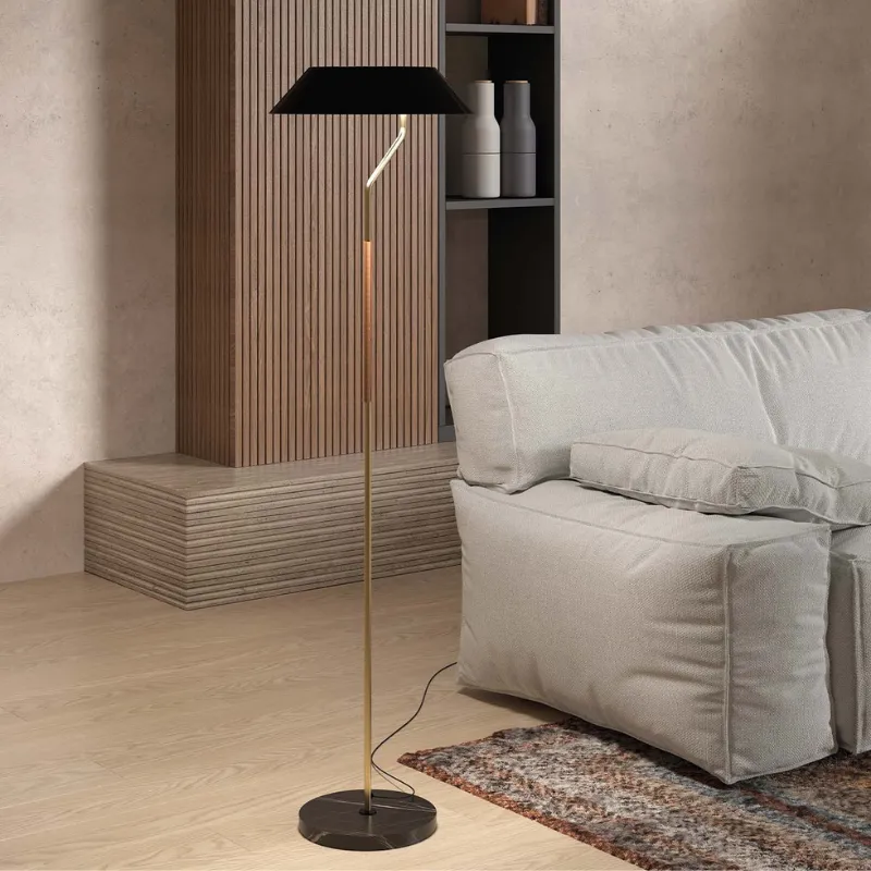 Balanced Black & Synthetic Rattan Floor Lamp