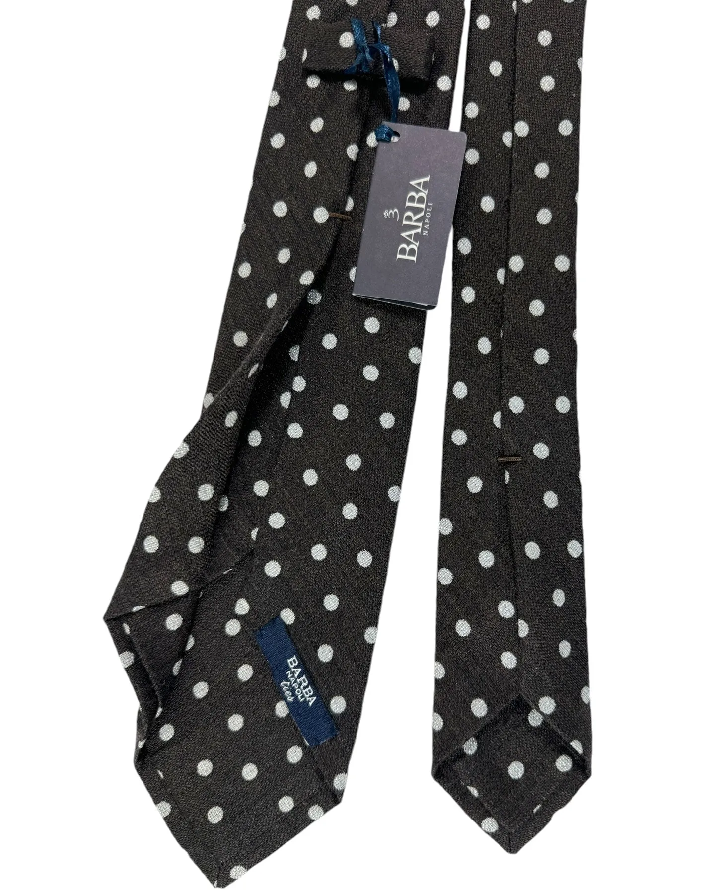 Barba Sevenfold Tie Dark Brown Polka Dots Design - Wool Silk