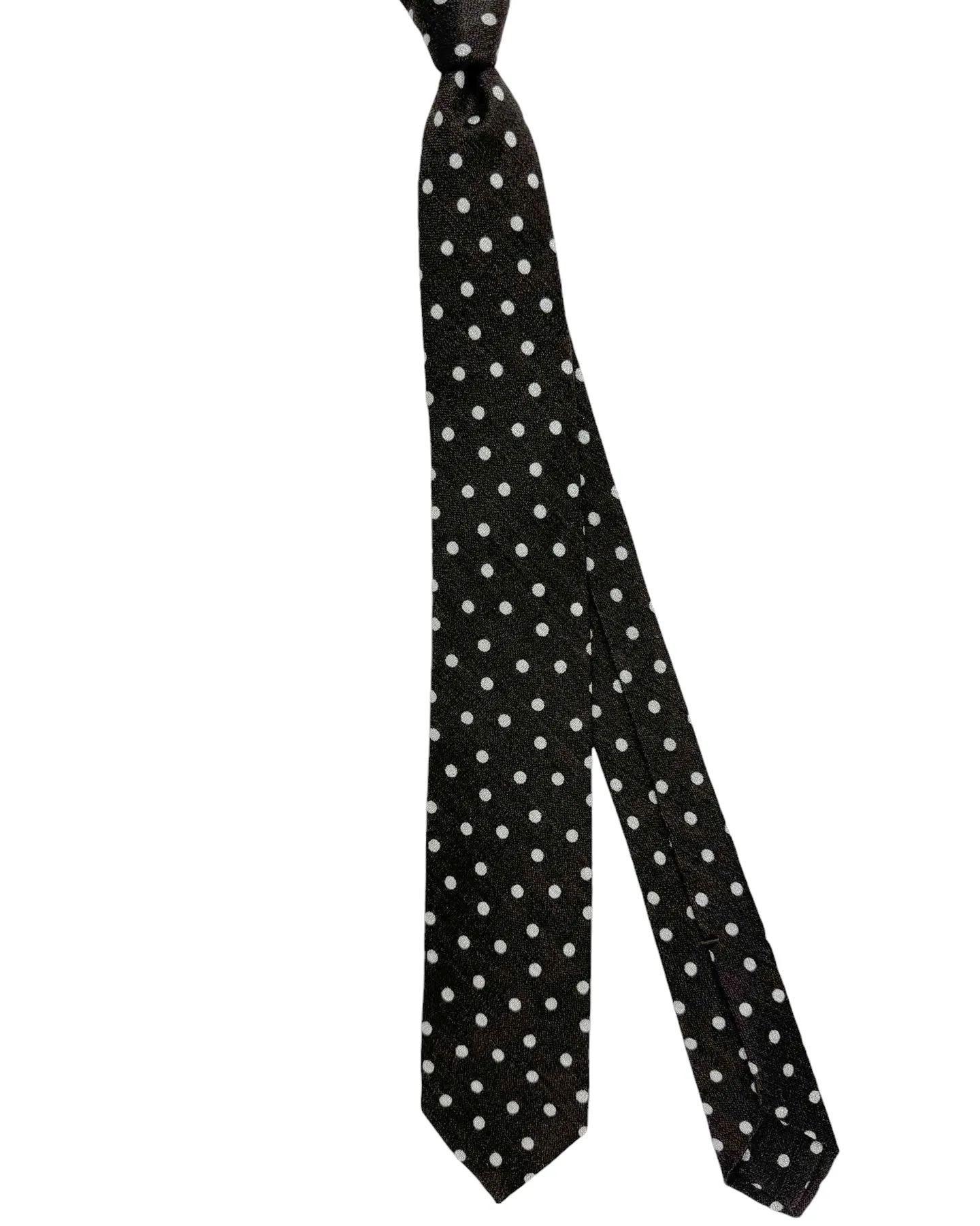 Barba Sevenfold Tie Dark Brown Polka Dots Design - Wool Silk