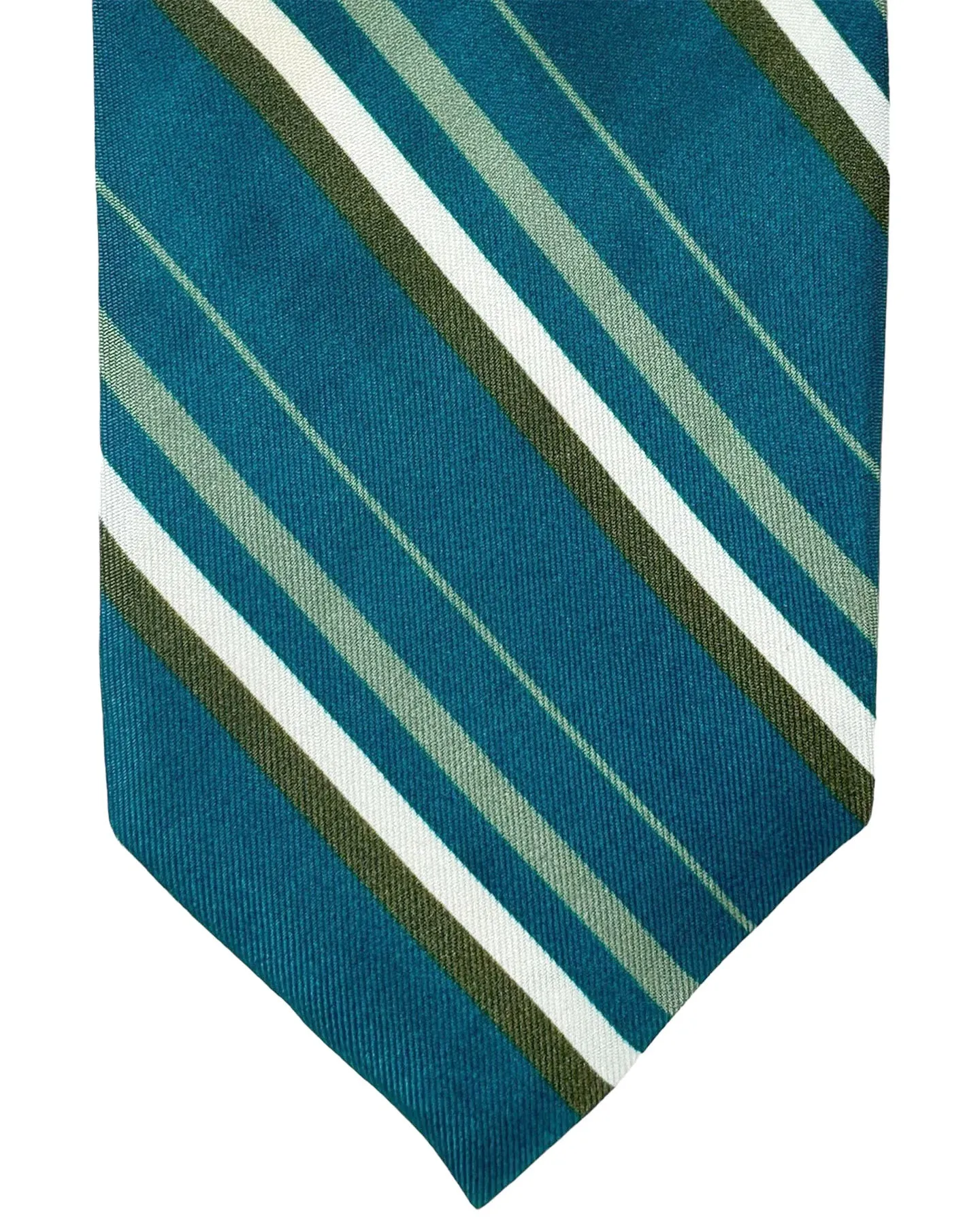 Barba Sevenfold Tie Teal Olive Stripes Design - Sartorial Neckwear SALE