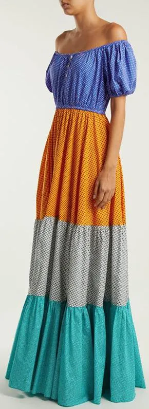 'Bardot' Off-the-Shoulder Printed Cotton-Blend Maxi Dress