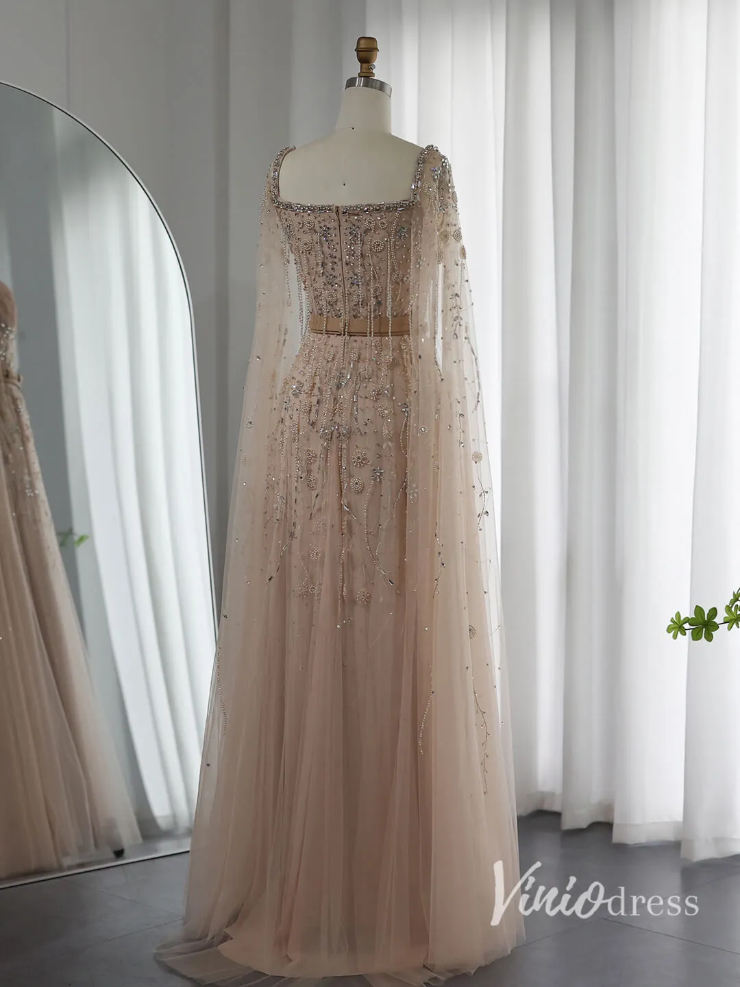 Beaded Blush Pink Evening Dresses Extra Long Sleeve Mother of the Bride Dress AD1151