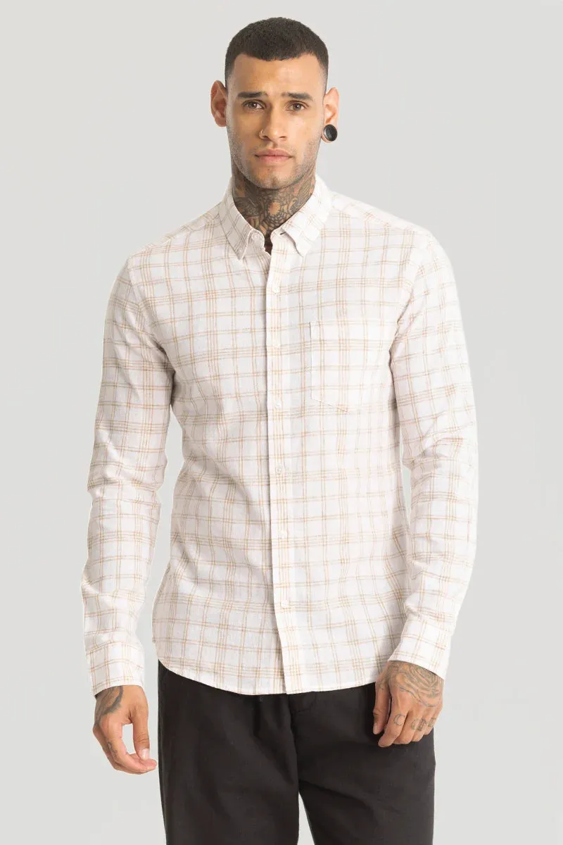 Beige Checks Linen Blend Shirt