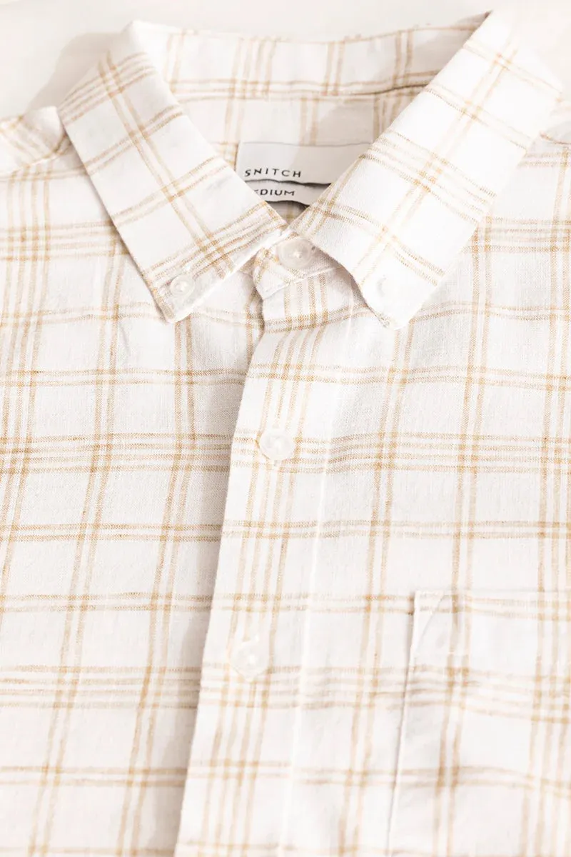 Beige Checks Linen Blend Shirt