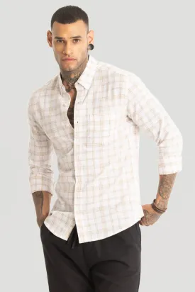 Beige Checks Linen Blend Shirt