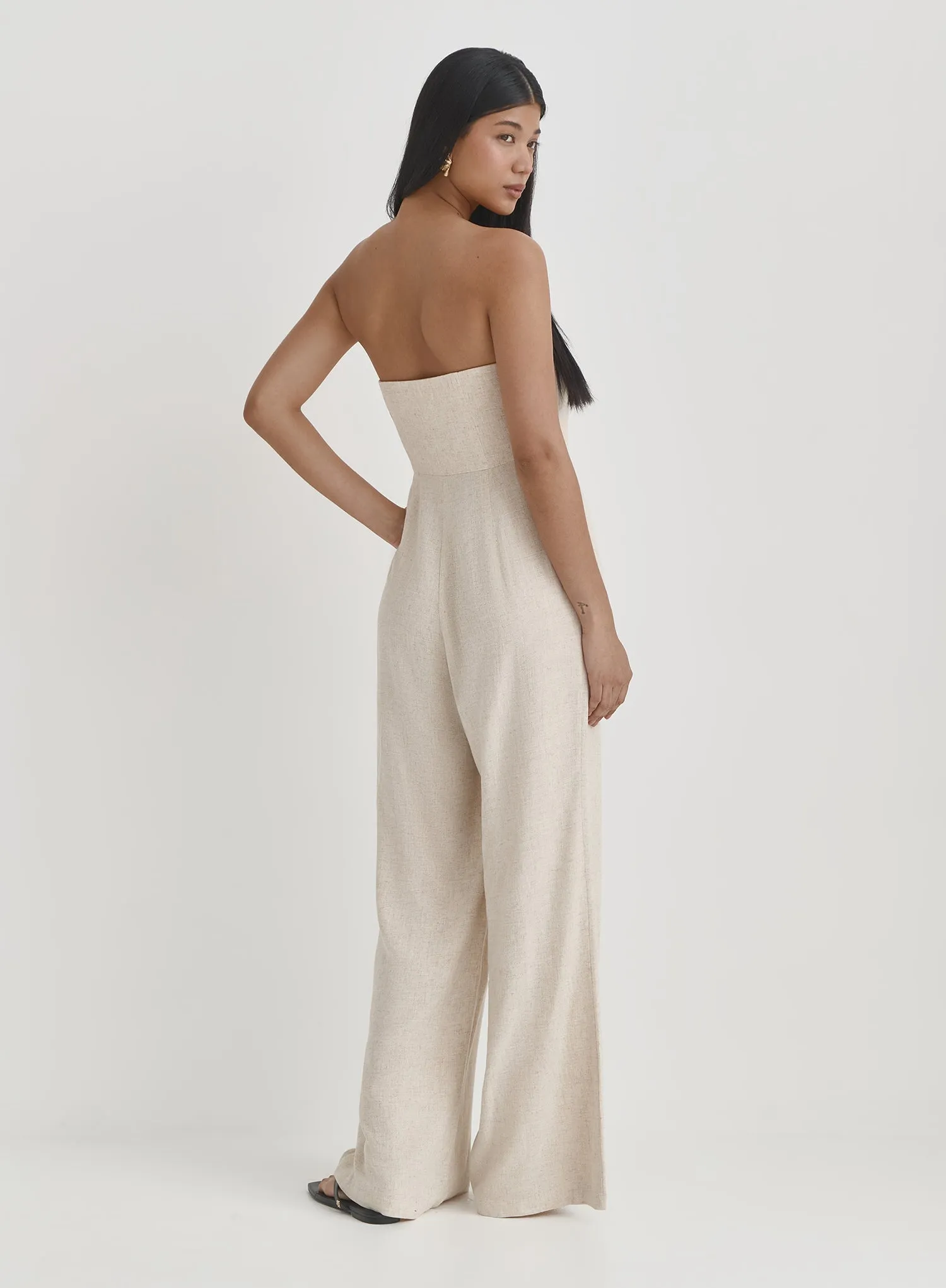 Beige Linen Bandeau Jumpsuit- Constance