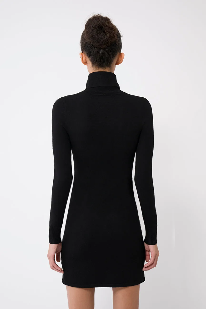 Black EcoMerino Long Sleeve Turtleneck Mini Dress