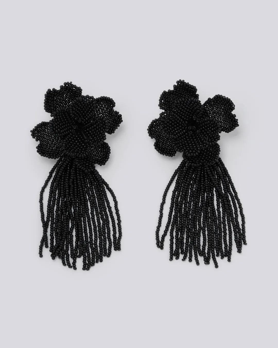 Black Flower Tassel Earrings