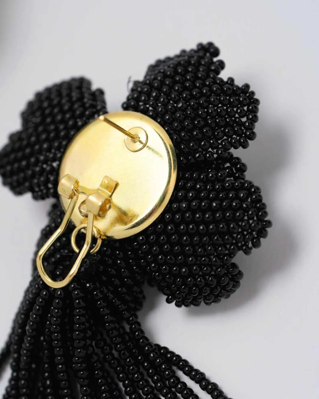 Black Flower Tassel Earrings