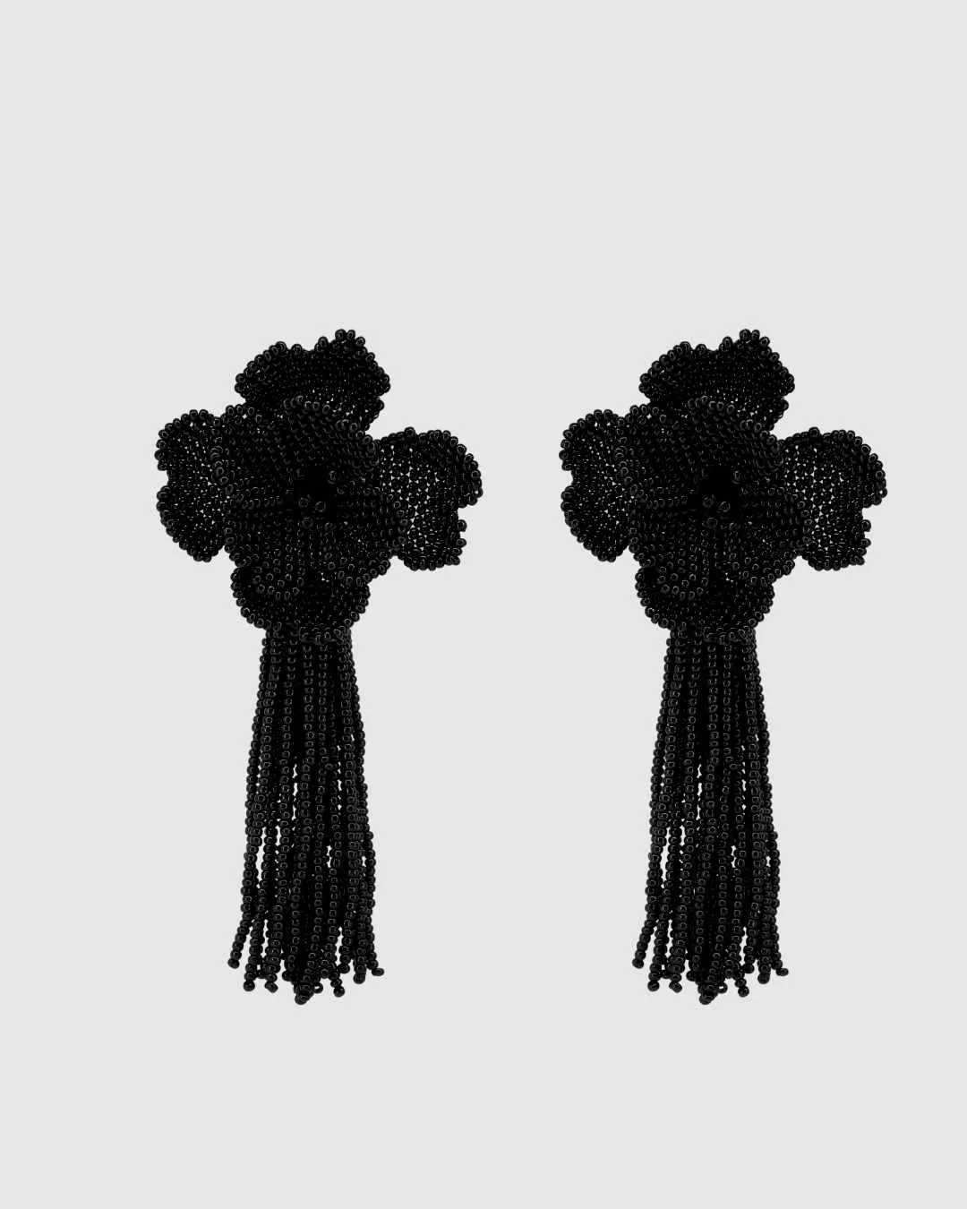 Black Flower Tassel Earrings