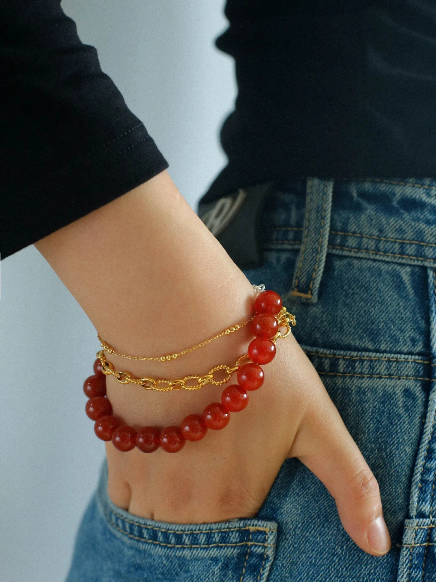 Black Onyx Red Onyx Yellow Jade 10mm Beaded Bracelet